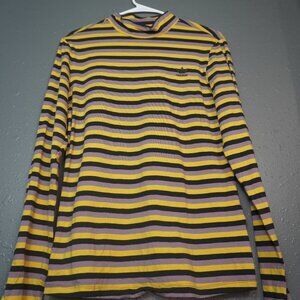 Adidas Womens Black Purple Yellow Striped Turtle Neck Long Sleeve Size Large